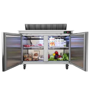 Spring new arrivals Commercial Refrigerator, 48" Sandwich & Salad Prep Table, 12.85 Cu. Ft Thick Stainless Steel Refrigerated Food Prep Station with 12 Pans Cutting Board, 2 Door Fridge for Restaurant, Bar, Shop