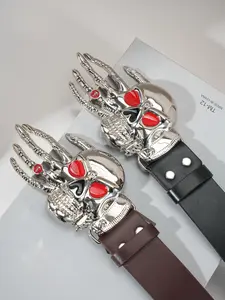 Punk Style Skull Palm Buckle Belt, Rivet Decorated Personalized Belt, Trendy Cool Rock Style Accessory for Outfits