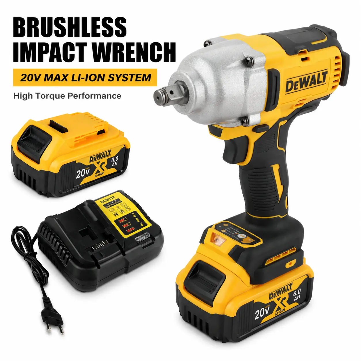 DeWalt DCF900 20V Brushless Cordless Impact Wrench Kit, 1/2" Drive 1898NM High Torque Tool with Battery, Charger, Cells - Socket Compatible for Automotive, Industrial Use