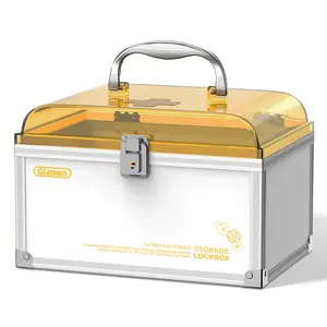 GLOSEN Storage Box with Handle and Lock Large Capacity Home Medicine Box Durable Aluminum Alloy Translucent Top Dust-Proof Moisture-Proof Suitable for Household Medicine or Personal Items - Safety