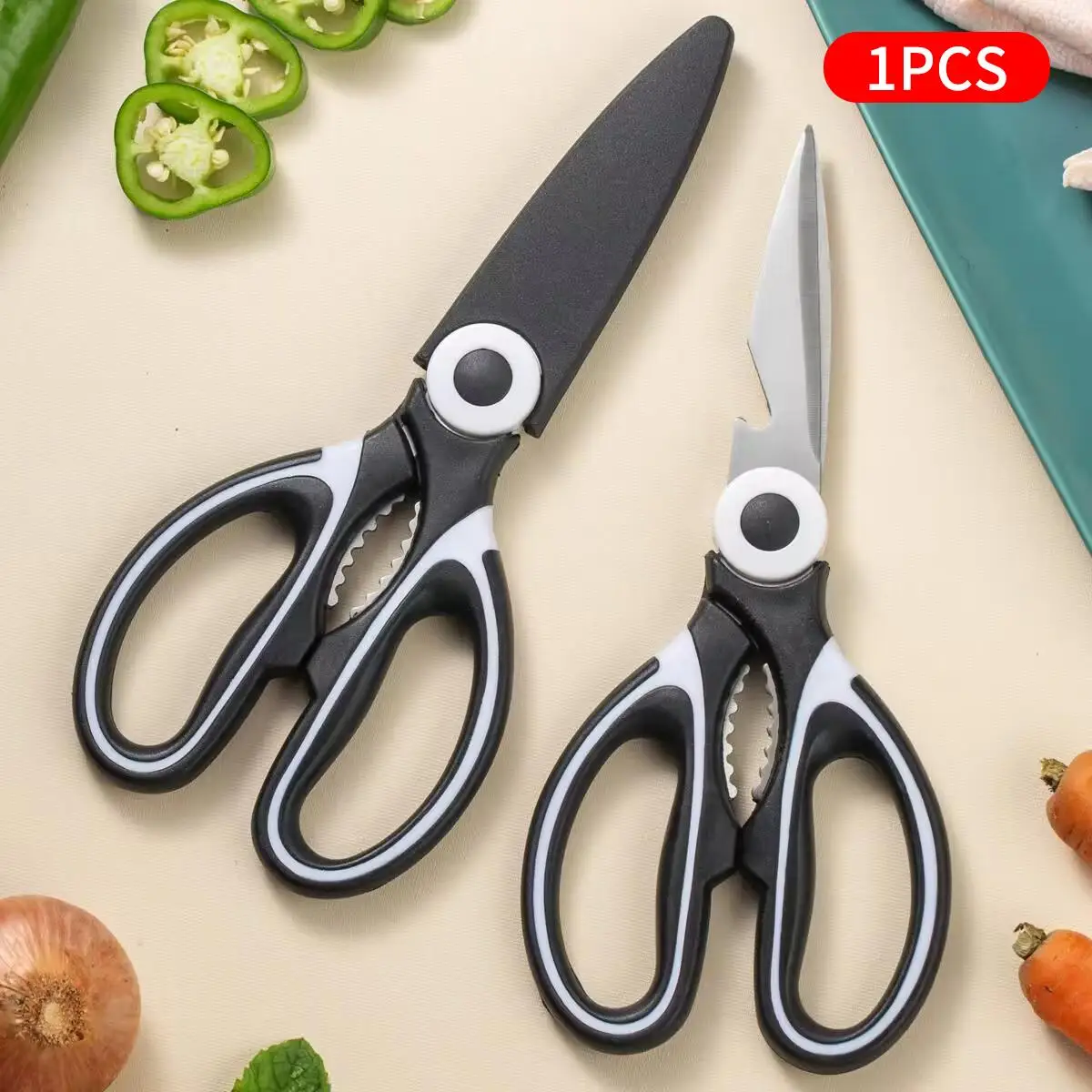 Kitchen Scissor, Stainless Steel Multifunctional Scissor With Cover, Seafood Scissor With Bottle Opener Function, Household Cutting Tool