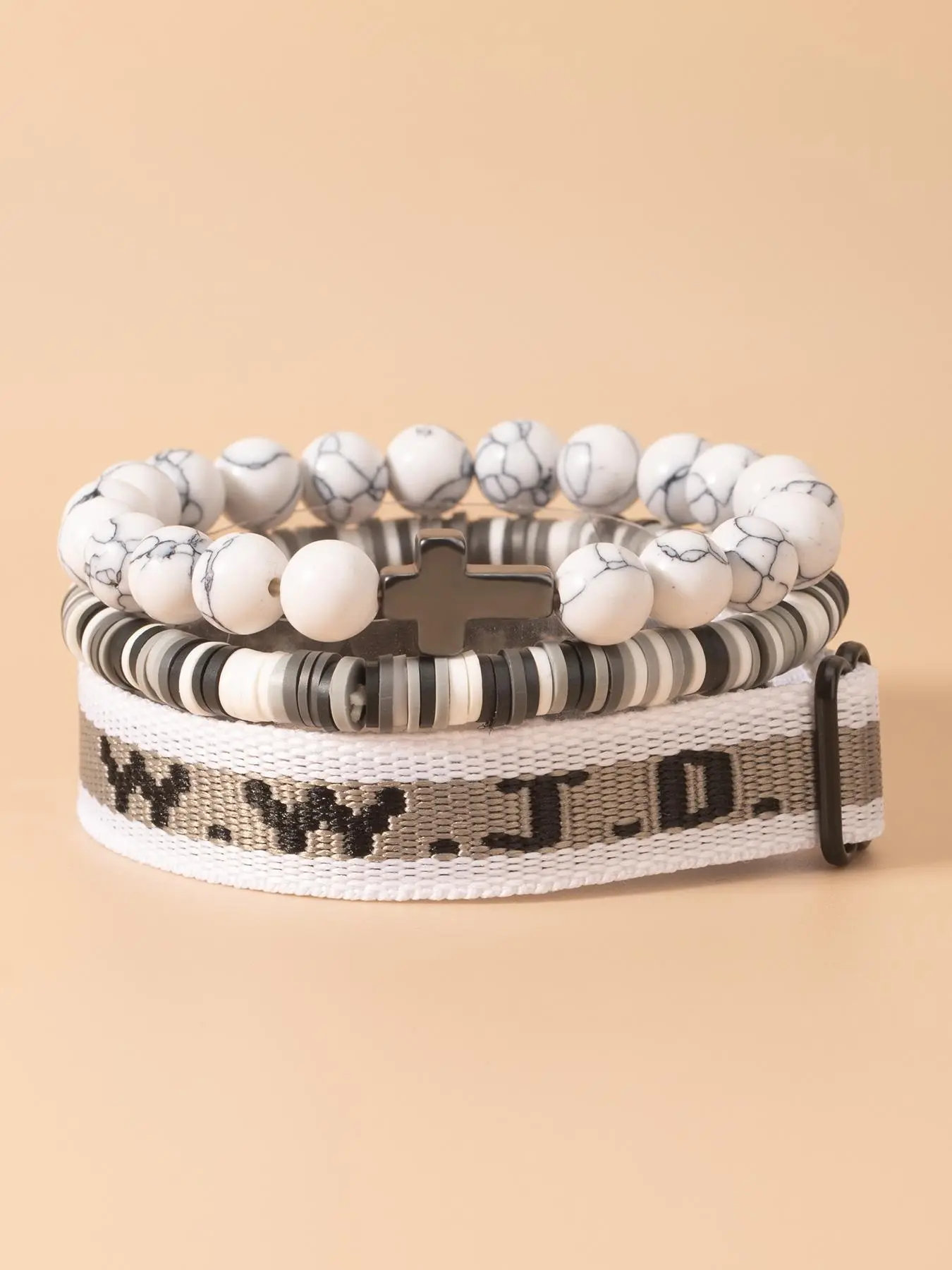 WWJD Beaded Bracelet, Fashionable Cross Charm Decor Bracelet for Women & Men, Trendy Versatile & Exquisite Jewelry for Birthday Gift