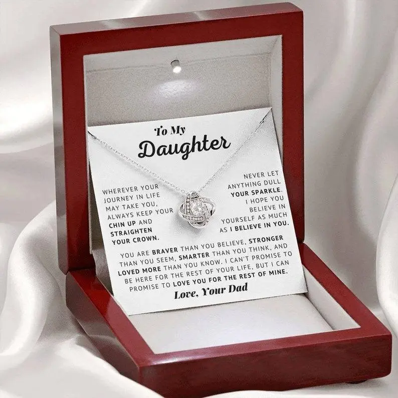 To My Daughter - Believe In Yourself Love Knot Necklace | Inspirational Strength Gift from Dad | 14k Sentimental Jewelry for Birthday, Graduation, or Special Occasions | A Heartfelt Present to Empower and Cherish 1008.1.11D