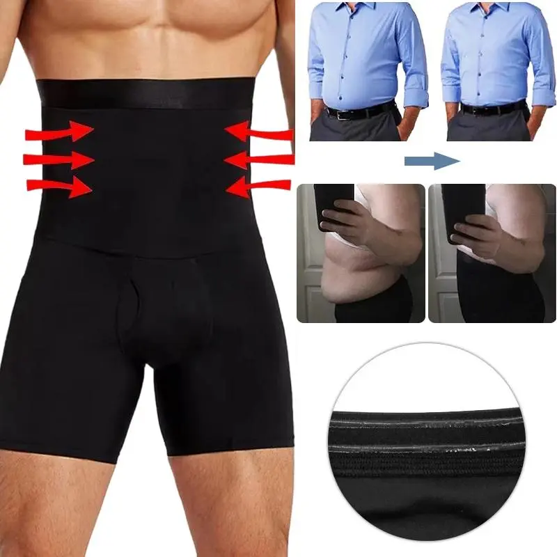 Men's Tummy Control Compression Shorts, Stylish High-Waist Shapewear, Fitted Seamless Anti-Curling Boxer Briefs, Menswear, High Waisted, Male, Body Shaping, Seamless Fabric, Ab Belt Men's Sports Underwear
