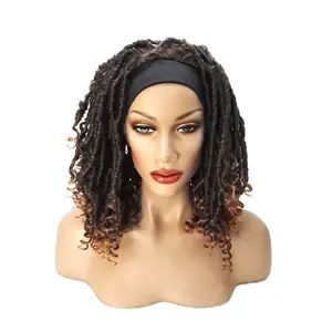 Synthetic Dreadlocks Headband - Curly Afro Wig for Black Women, Dark Brown Faux Loc Wig for Men, Glueless, Cheap Long Dreads