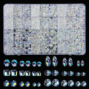 2420 count Glass  Beads, Assorted Clear Faceted  Beads Suncatcher Beads for  Making Bracelets Necklace Earring DIY Crafts,  AB Color