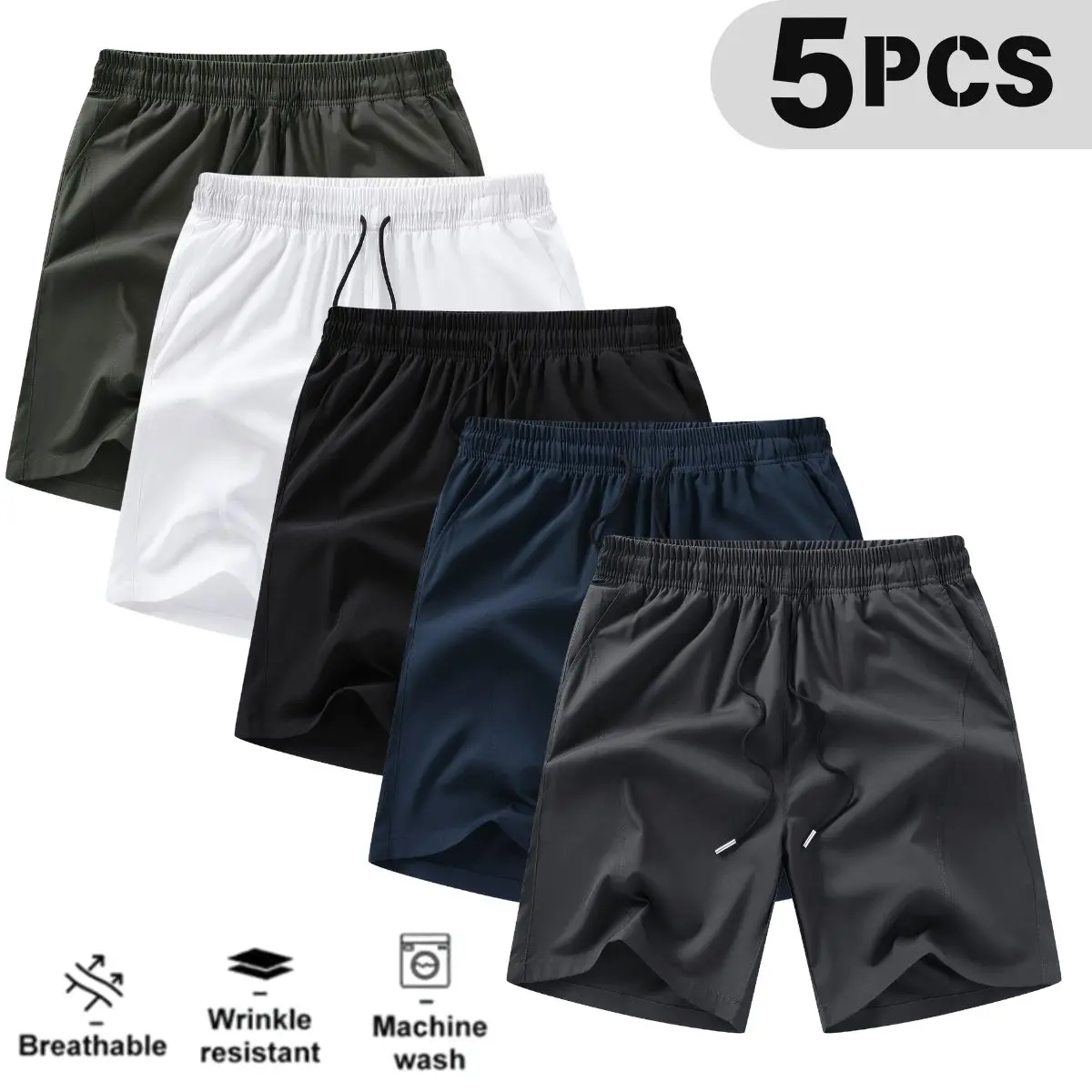 Men's Athletic Shorts - Solid, Lightweight, Casual Style with Drawstring for Summer Running and Fitness