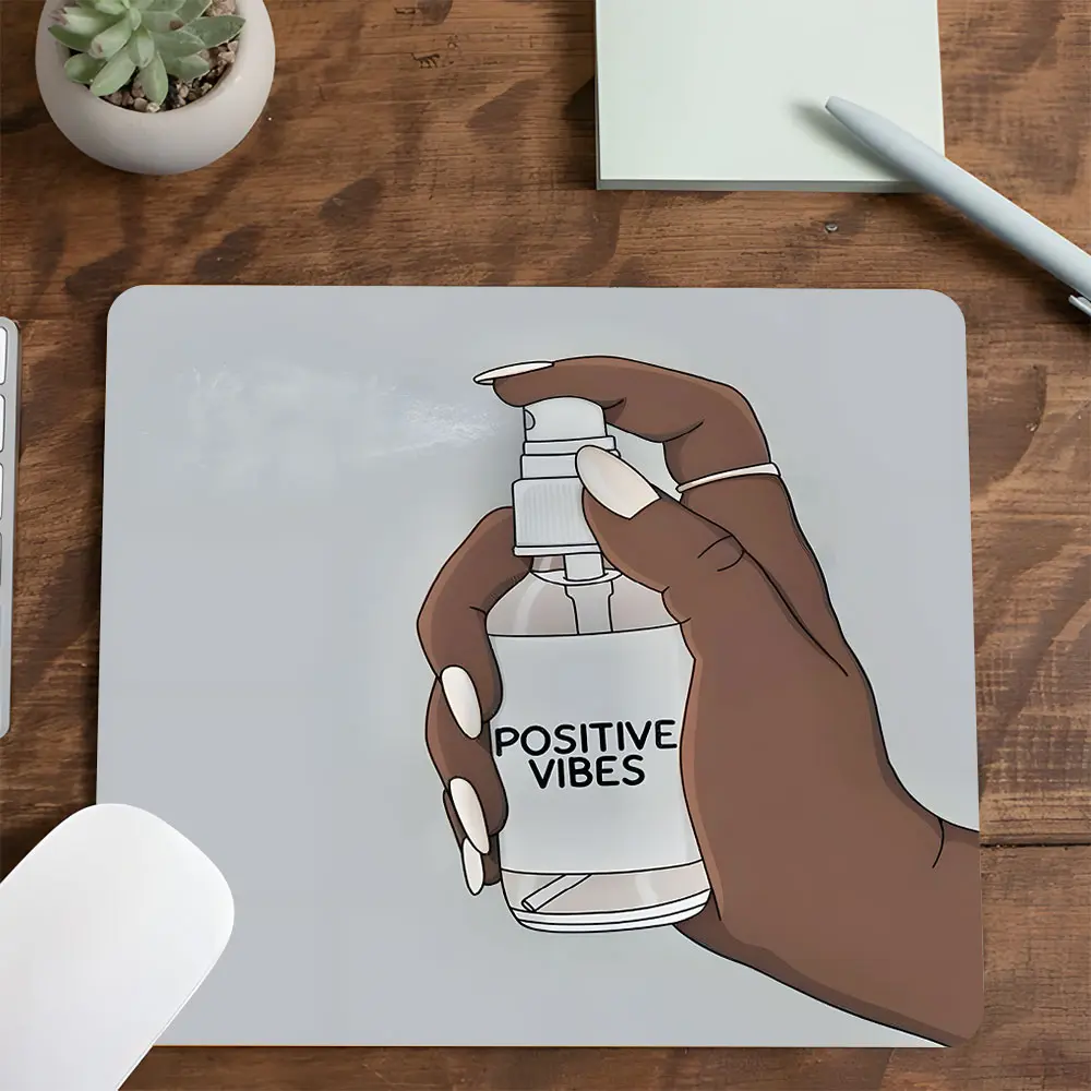 Positive Vibes Spray Themed Square mouse pad, Gaming Mouse Pad, Aesthetic Desktop Decorative Protective Pad, Rubber Anti-slip Lockedge Work Pad, Small Size Suitable for Laptop, Desktop Computer Games, Work, Family, Desktop Accessory, Desk Accessories