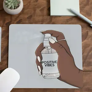 Positive Vibes Spray Themed Square mouse pad, Gaming Mouse Pad, Aesthetic Desktop Decorative Protective Pad, Rubber Anti-slip Lockedge Work Pad, Small Size Suitable for Laptop, Desktop Computer Games, Work, Family, Desktop Accessory, Desk Accessories