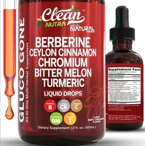 Clean Nutra Berberine, Ceylon Cinnamon, Chromium, Bitter Melon, Turmeric, Glucomannan, Gymnema & More for Natural Wellness Liquid Drop – Gluco Tone