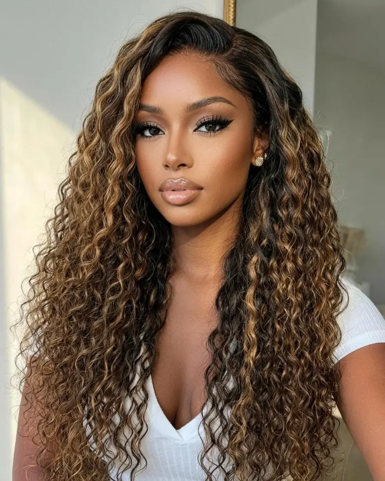 30 Inch Highlight Ombre Human Hair Wigs 13x6 HD Honey Blonde Deep Wave Lace Front Wigs Human Hair Deep Wave 4/27 Colored Wet and Wavy Curly Wig Pre Plucked for Women