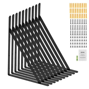 VEVOR Shelf Bracket, 12x 8 in 10 Pcs, Heavy Duty Floating Shelf Brackets, Brackets for Shelves, 3mm Thick Matte Black Triangle Shelf Bracket, Steel Shelving Brackets with 160 lbs Load Capacity