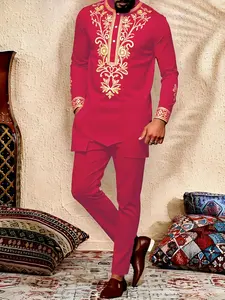 Muslim New Arrival Men's African Ethnic Clothing Set, Embroidered Top and Long Pants 2 Piece Set, Trendy Menswear, Classy Tops