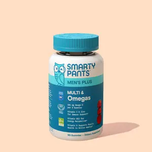 SmartyPants Men’s Plus Multi & Omegas 90 Gummies Vitamin C D3 B12 A Folate Omega-3 DHA EPA for Active Lifestyles & Prostate Health Dietary Supplement