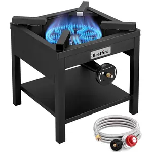 BESTFIRE 260K BTU Heavy-Duty Outdoor Propane Gas Stove | High-Pressure Camping Burner with 0-20 PSI Regulator & Steel Hose for Turkey Frying & Home Cooking gas bbq camp home patio backyard brewing
