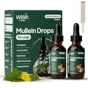Wish Fusion Mullein Drops for Lungs 2 Pack Mullein Leaf Extract for Lungs Organic Liquid Mullein Leaf Extract for Lung Detox & Clear Breathing with Elderberry & Reishi Marshmallow Root