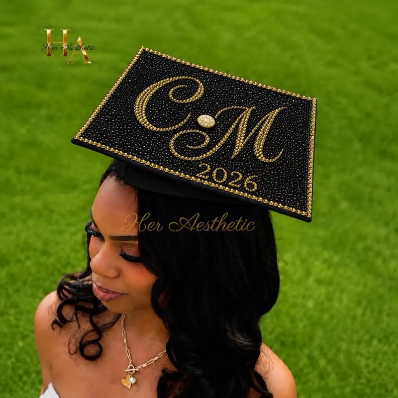 Luxury Rhinestone Graduation Cap | Custom Monogram Class of 2026 Cap | 2027 Graduation Cap