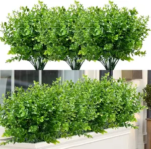 7 Bundles Outdoor Artificial Boxwood UV Resistant Fake Stems Plants, Faux Plastic Greenery for Indoor Outside Hanging Plants Garden Porch Window Box Home Wedding Farmhouse outdoorfun