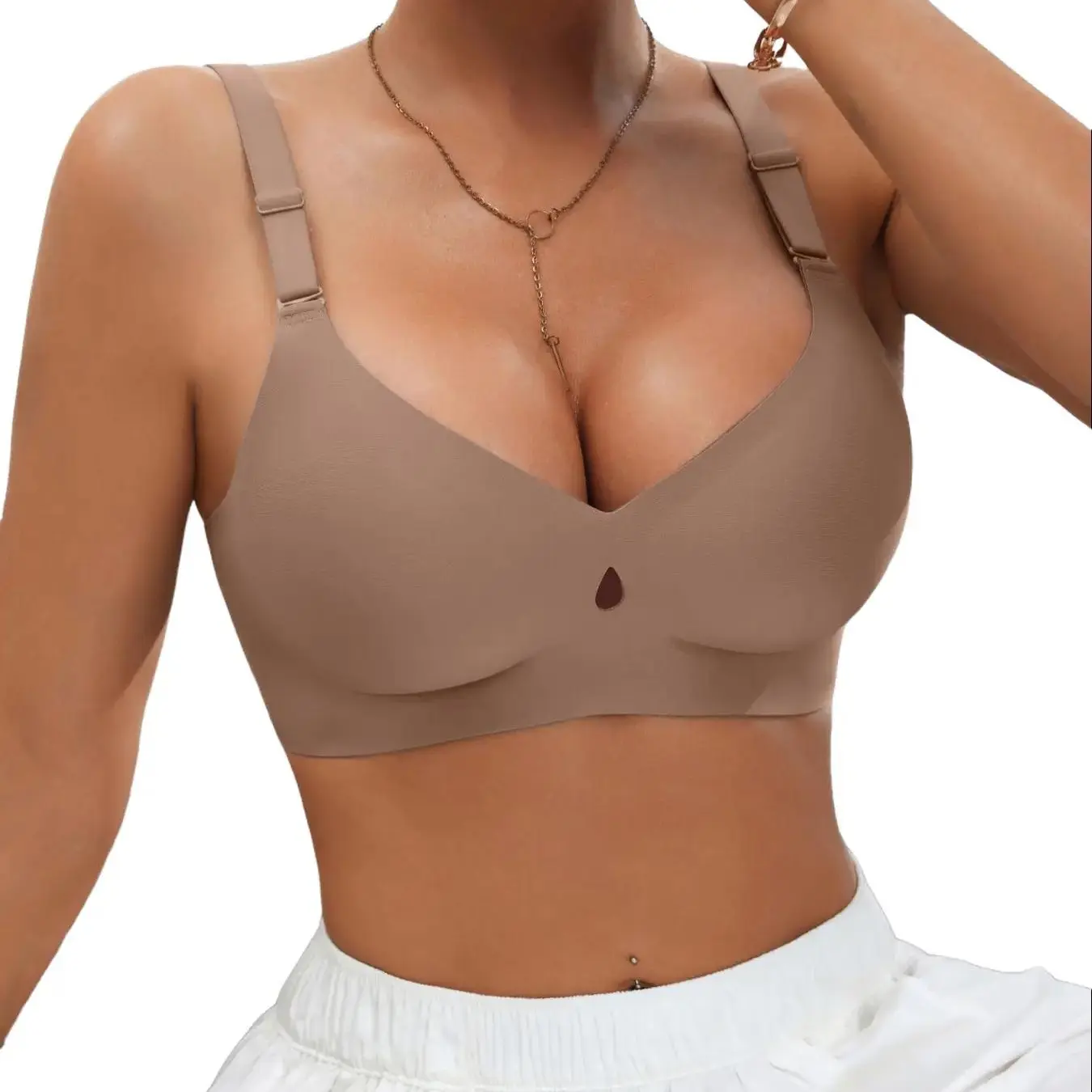 Ladies Black Jelly Push-Up Bra No Underwire T-Shirt Bra Seamless Comfortable Soft Wireless Basic Bridal One Piece Minimalist Everyday Wear with Adjustable Straps Vneck Breathable TikTokShopBlackFriday