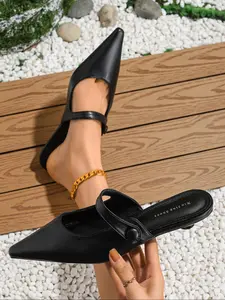 Stylish Women's Pointed Toe Slip-On Flats, Casual Low Heel Design for All Seasons, Comfortable PU Leather with Rubber Sole