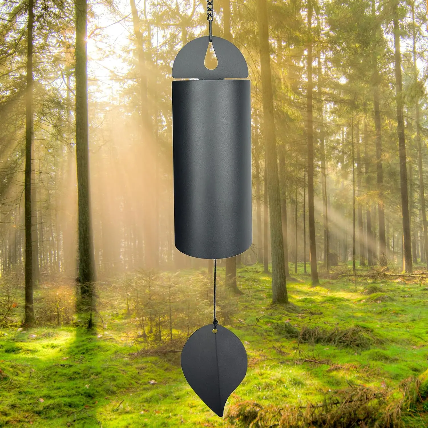 Serenity Bell with Deep Resonance - Large Deep Tone Wind Chimes for Outside - Memorial Wind Chime for Outdoors - Amazing Grace Wind Bells with Mute Mode - Handcrafted Steel Wind Chimes - Black