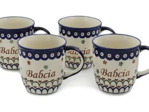Polish Pottery Set of Four 12oz Mugs Babcia-grandma