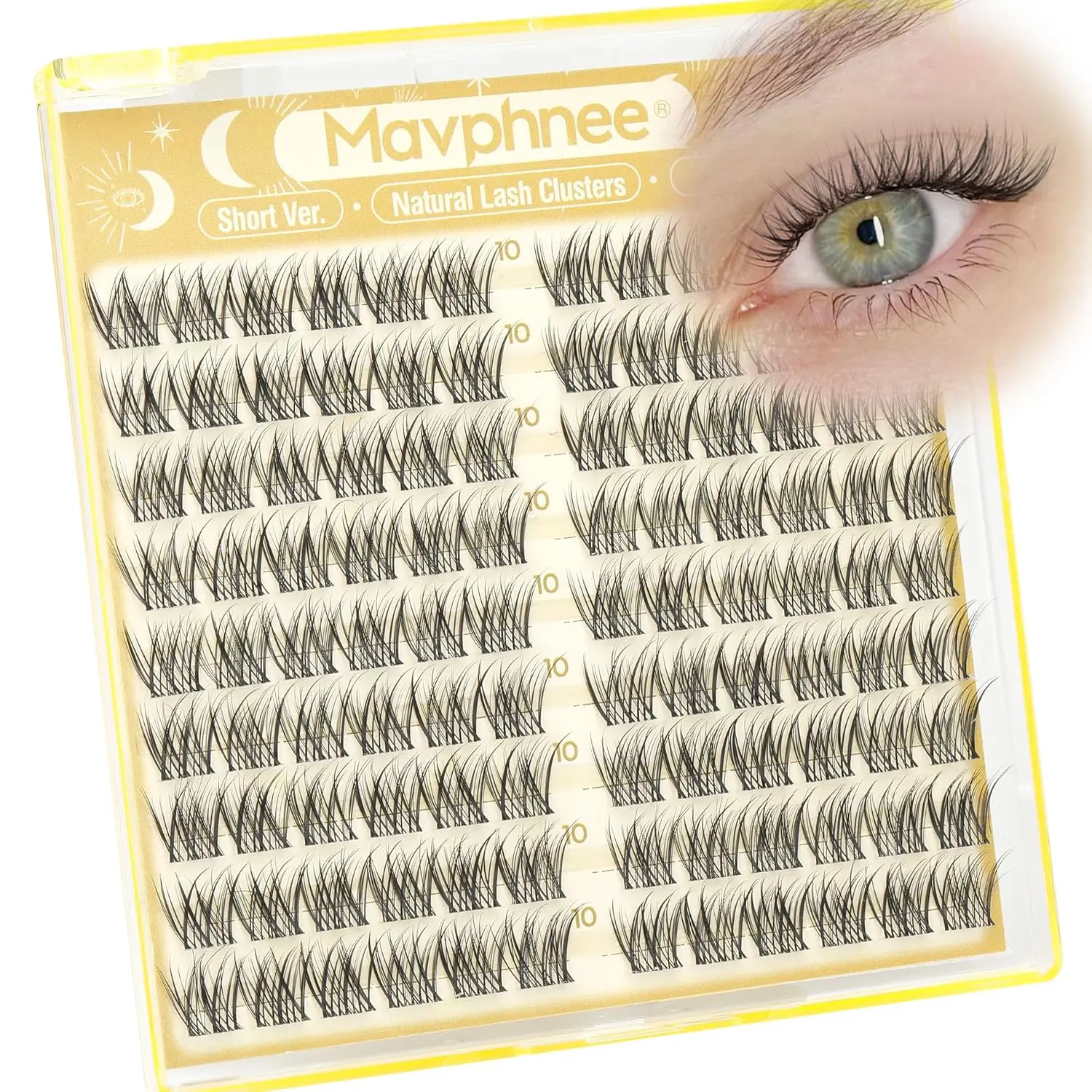 10MM Lash Clusters Natural Eyelash Clusters Clear Band Cluster Eyelash Extensions Wispy Cluster Lashes Short Individual Lashes Extensions DIY Lashes Pack (CC Curve, 108Pcs)