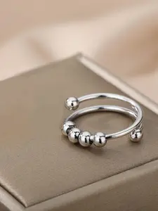 Vintage Fashion Double Spiral Anxiety Ring, Round Beaded Design Cuff Promise Ring As Gift, Unisex New Trendy Ring Jewelry