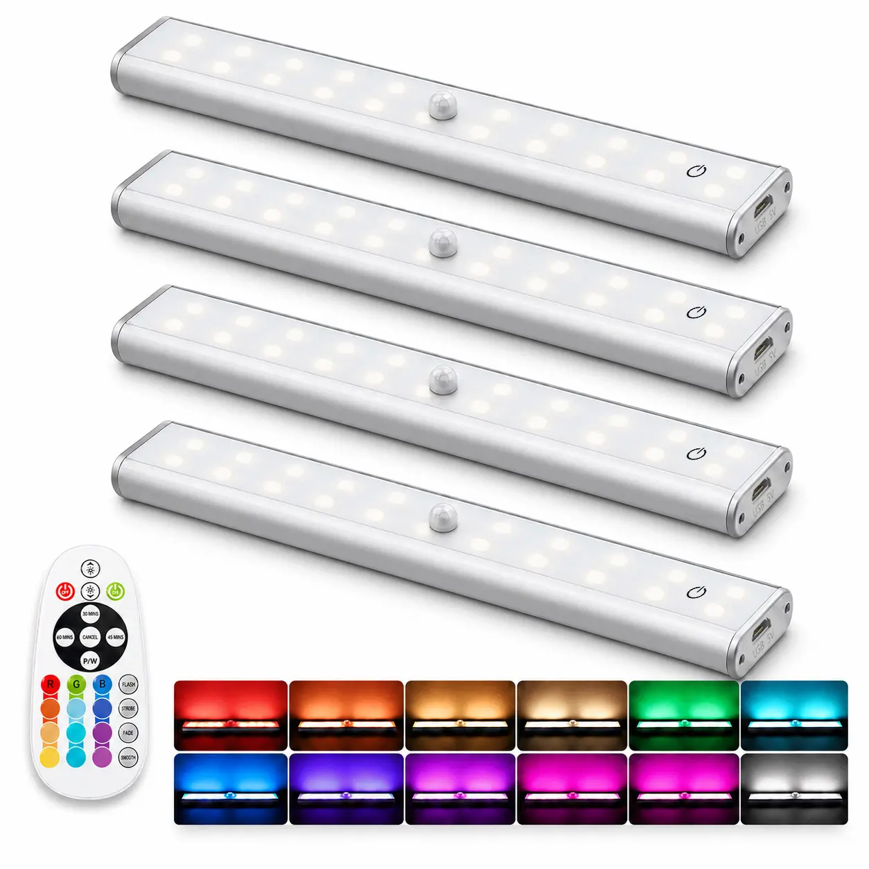 Diomart Rechargeable RGB Under Cabinet Lights Remote Control - Cordless Magnetic, Dimmable Touch Control, 30/45/60-Min Timer, Indoor Closet Lighting Fixture