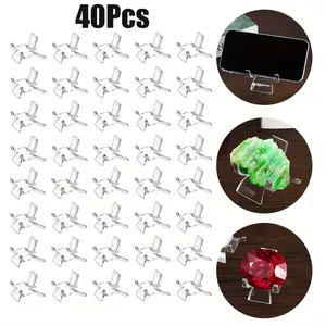 40 Pieces Acrylic Display Holder Clear Display Easel Stands Pedestal Collectibles Display Stands for Displaying Crystal Geodes Rock Mineral Agate Coral