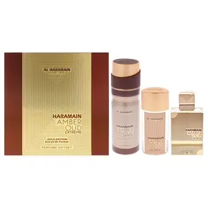 Amber Oud - Gold Edition Extreme by Al Haramain for Unisex - 3 Pc Gift Set 2.5oz Extrait De Parfum Spray, 1oz Extrait De Parfum Spray, 6.6oz Body Spray Luxury Fruity Women's Perfume Spray