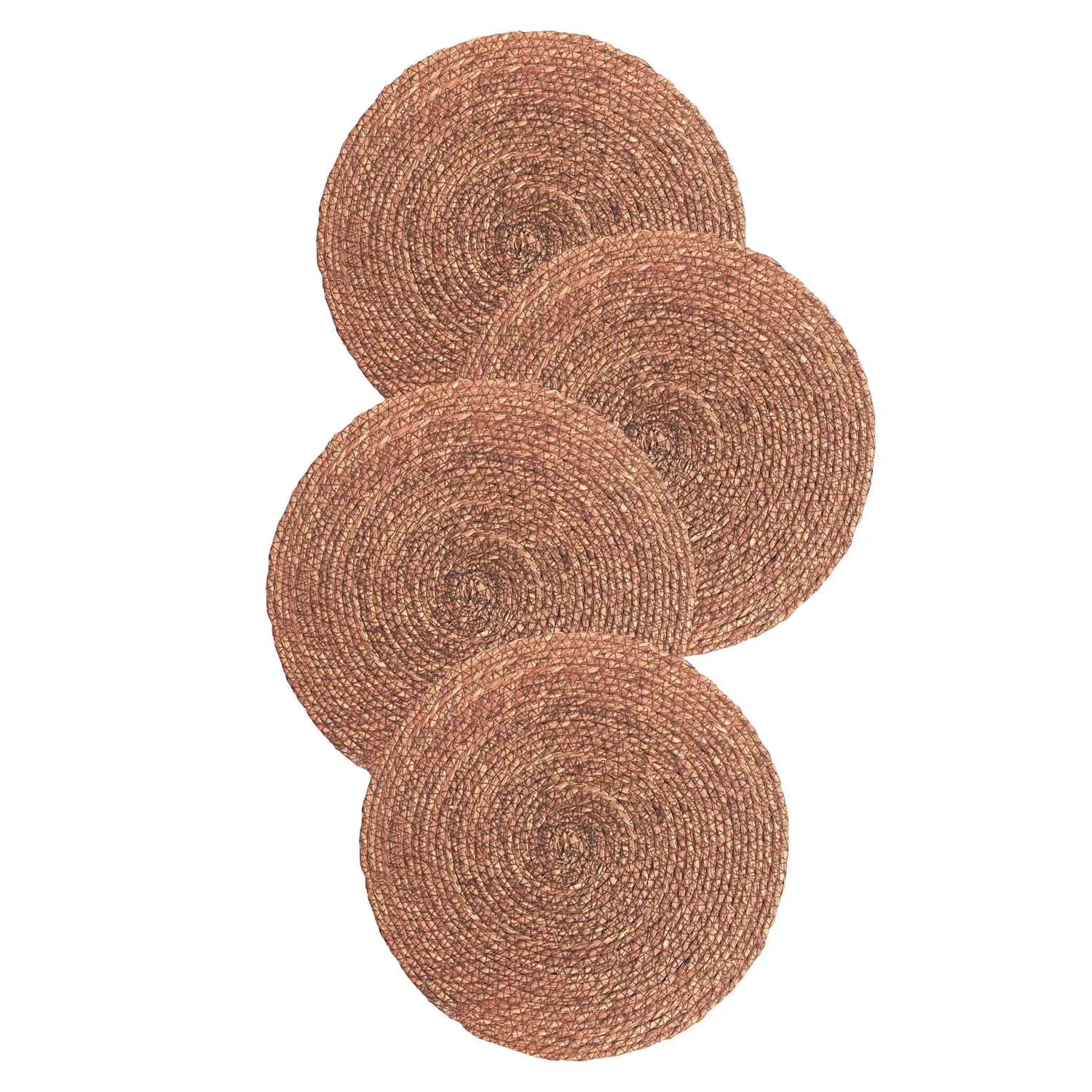Natural Grass Braided Texture Placemats & Coasters Set, Round Kitchen Tableware for Everyday Use