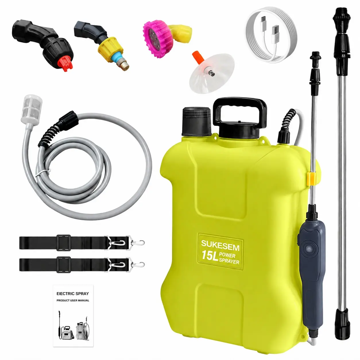 3.96 Gal Battery Powered Backpack Sprayer, Rechargeable Garden Sprayer with 4 Adjustable Nozzles, Powerful Weed Killer Sprayer for Lawn, Garden, Farm and Home Pest Control