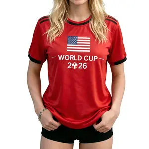 ETCYY USA Flag T-Shirt, Women's Retro Red Ringer Tee, Team USA Soccer Fan Apparel, Game Day Casual Summer Athletic Top, Team USA Supporter Shirt - Red Ringer Tee with US Flag Print - Breathable Athletic Fan Gear for Men & Women