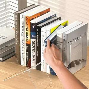 Acrylic Bookends 8 Pcs, Clear Book Ends for Shelves, Transparent Bookend Organizer, Book Holder Stand Decorative, Book Stoppers for Items