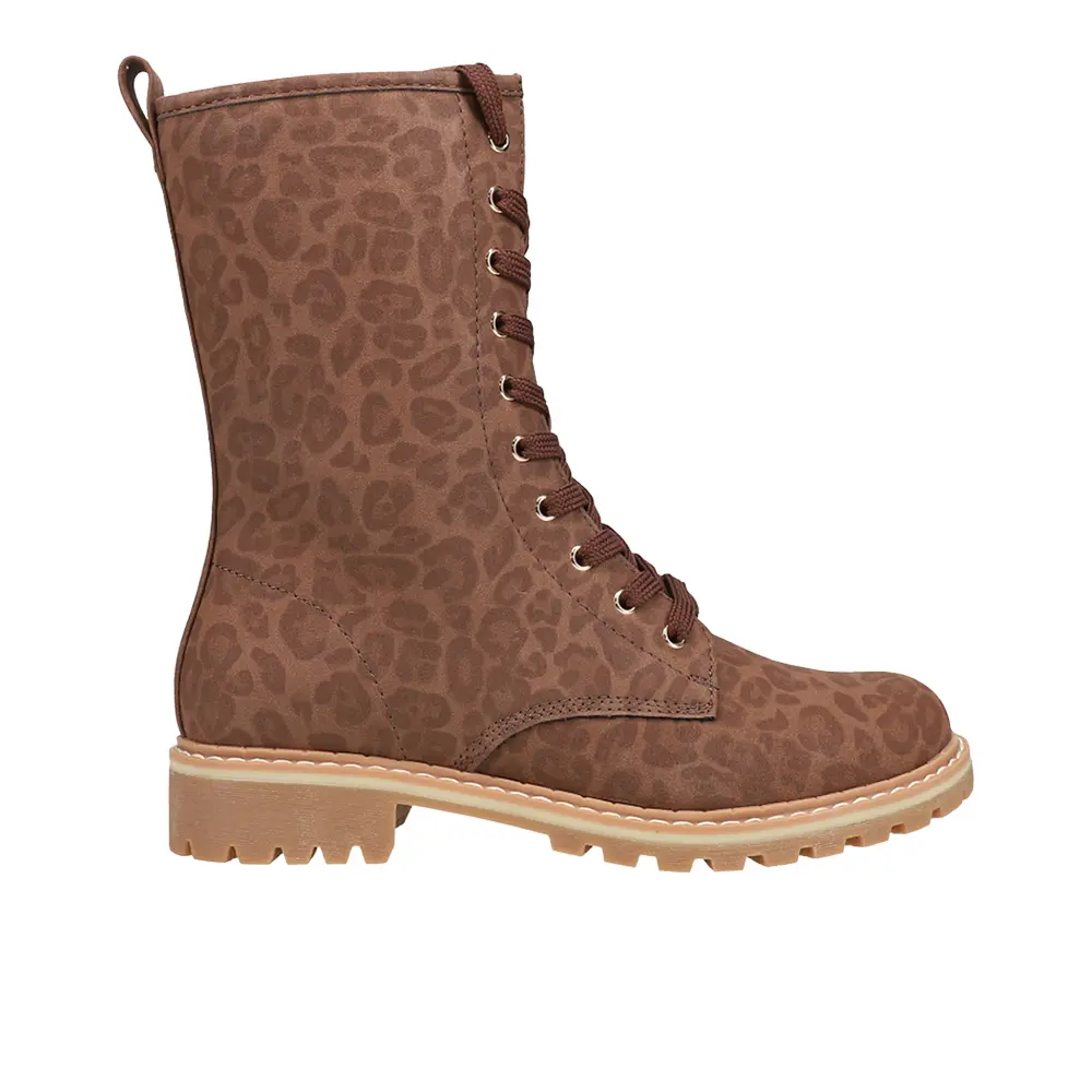 Corkys Womens Fomo Leopard Combat Round Toe Zippered Casual Boots Mid Calf Low Heel 1-2" - Brown