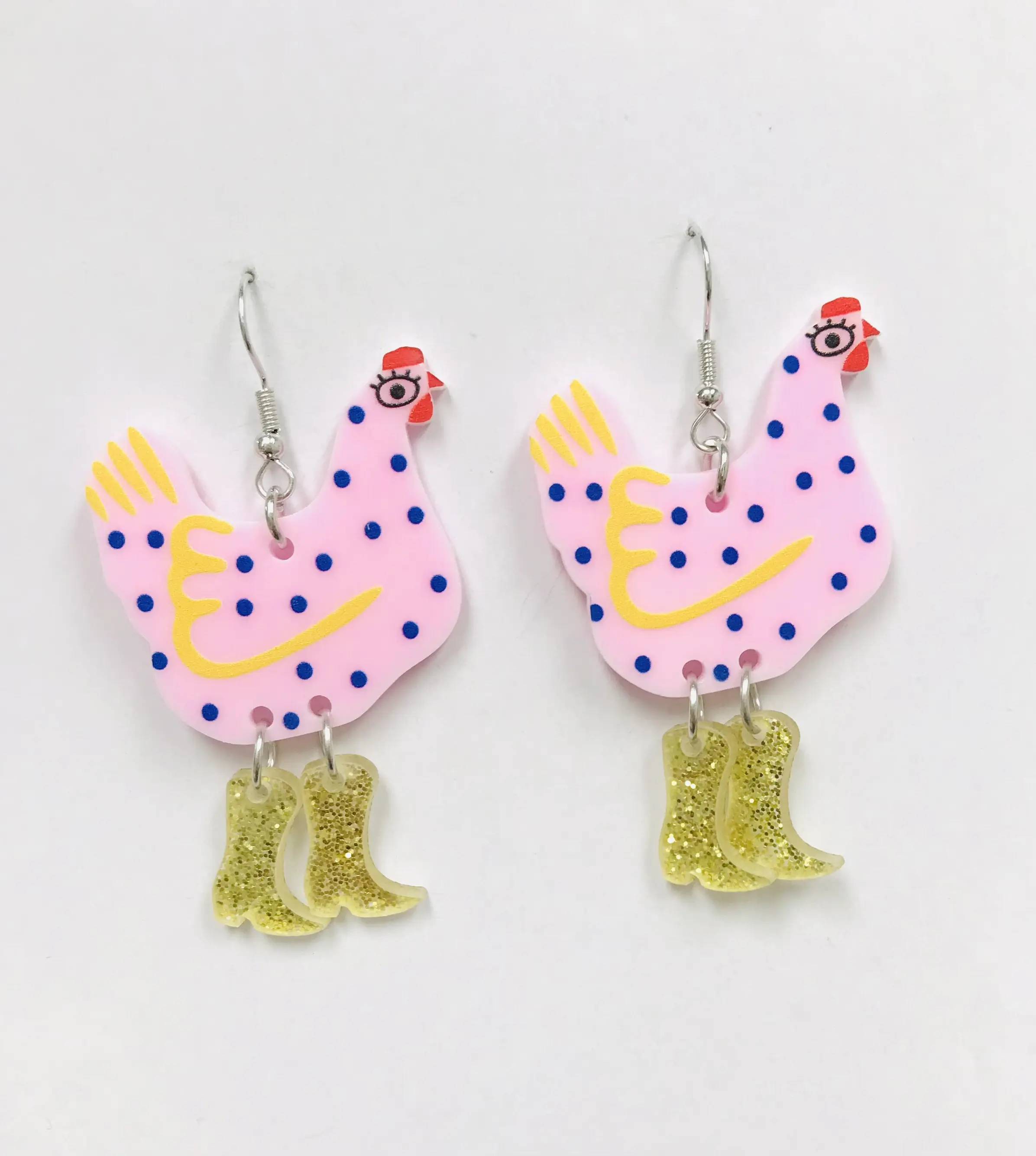 Pink Hen Chicken earrings