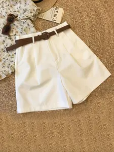 Women's Solid Color Fitted Shorts Without Belt, Elegant Fashion Casual Beach Shorts for Daily Outdoor Wear, Ladies Bottoms for Summer, Minimalist