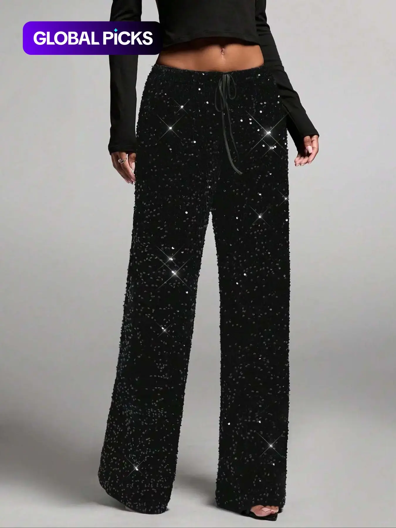 Women's Fashion Pants with Elastic Waistband, Bow Design, Sequins Detailing, Stylish Fitted Trousers Bottoms for Casual Wear