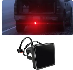 15 LED Red Lens Brake Light Trailer Hitch Cover, Universal Fit 2" Receiver, Super Bright Smoked Lens Square Tail Light, Car Exterior Accessories for Towing Truck SUV RV (Smoked Lens Red Light)