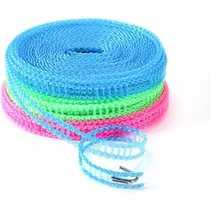 3 Pack of  Windproof Nylon Clothesline Pink Blue Green Colors Adjustable Clothes Drying Rope Travel Clothes Line Portable Laundry Line for Indoor Outdoor Camping Home Hotel(5m/16.4ft)