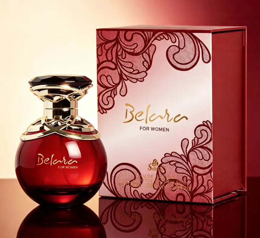 Premium Seductive Red Gourmand Floral Perfume Belara For Women EDP Silky Milk Vanilla Amber Fragrance, Elegant Pink White Lace Gold Print Gift Box Ideal Luxury Gift For Girlfriend Wife Mother Valentine’s Wedding Anniversary Birthday
