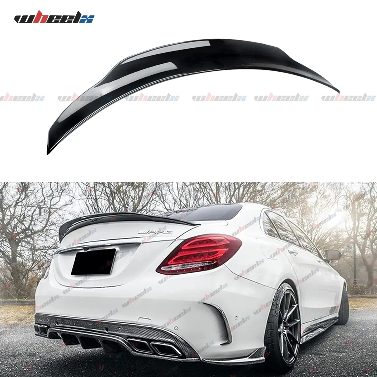 2015-2021 Mercedes-Benz C-Class W205 4-Door Exterior Modification ValentinesGift Mercede - PSM Style High Mount Gloss Black Carbon Fiber Trunk Spoiler, Premium sW205Spoiler CarbonFiberTrunkWing