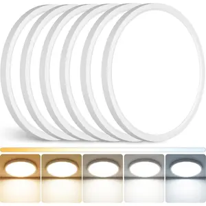12Inch LED Ceiling Light Flush Mount, 5CCT 3000K-6500K Adjustable Ceiling Light Fixture, 2400LM 24W Bright White Flat Lighting Fixture for Hallway Kitchen Bathroom Bedroom, 6Pack