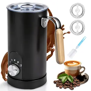 5-in-1 Electric Milk Frother and Steamer, Automatic Milk Foamer Hot Chocolate Maker with Wood Grain Handle, 11.8oz Milk Warmer and Heater for Latte, Cappuccino, Hot Cocoa Maker, Frother for Coffee