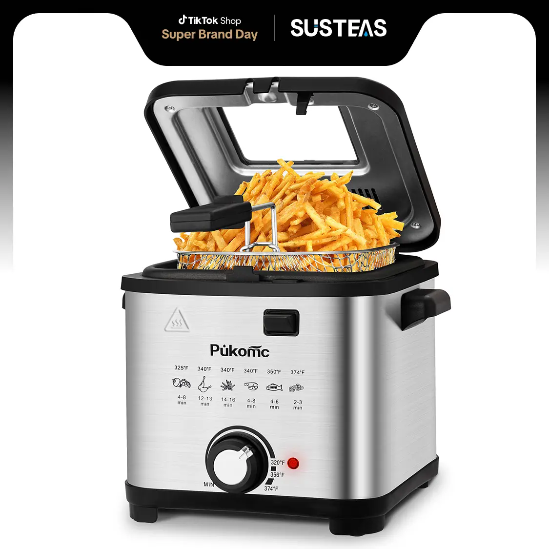 SUSTEAS Electric Deep Fryer, 1.5 Liters/1.6 Qt. Oil Capacity, Cool Touch Sides Easy to Clean, Deep Fryer with Basket for Home Use, Nonstick Basket