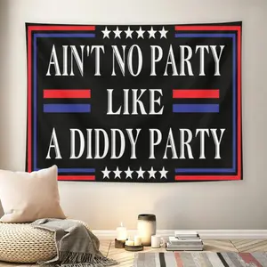 Ain't No Party Like A Diddy Party Wall Flag, Retro Hip Hop Quote Print, Mid-century Modern Black Flash Manga Style, Music Party Vibe Decor For Adult Fans, 90s Hip Hop, Teen Bedroom, Aesthetic Tapestrymusic comics wall flags custom tapestries