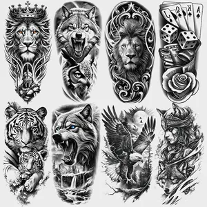 8 Animal Temporary Tattoo Stickers Waterproof Sweatproof Wolf Lion Tiger Eagle Poker Warrior Realistic Fake Tattoos for Arms Thighs Legs