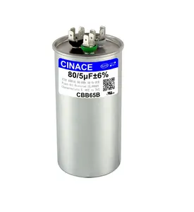 CINACE 80+5uF 80/5MFD ±6% CBB65 Dual Run Circular and Start Capacitor For Air Conditioner, AC Motor Run, Fan Start, Condenser Straight Cool, Heat Pump, Condenser Unit, HVAC, Ice Maker 370/450VAC 50/60Hz