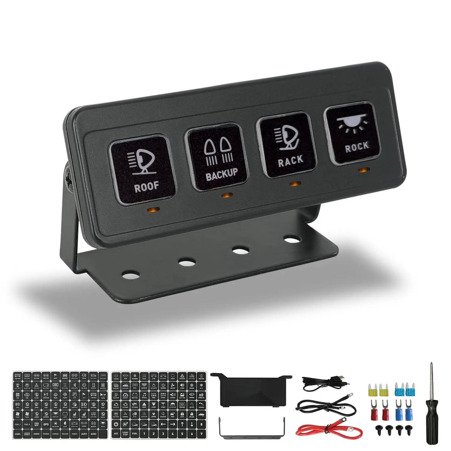 SUNPIE Wireless 4 Gang Switch Panel,Circuit Control Relay System Box Automatic Dimmable Switch Panel Waterproof Multifunction Offroad LED Light Switch Pod Electronic Relay for Truck Car UTV